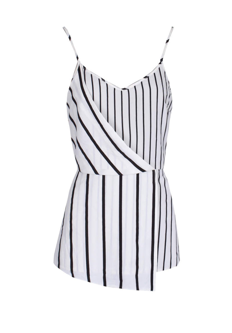 Black And Cream Striped Strappy Top