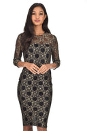 Black And Gold Lace Bodycon Dress