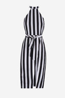 Black And White High Neck Striped Dress