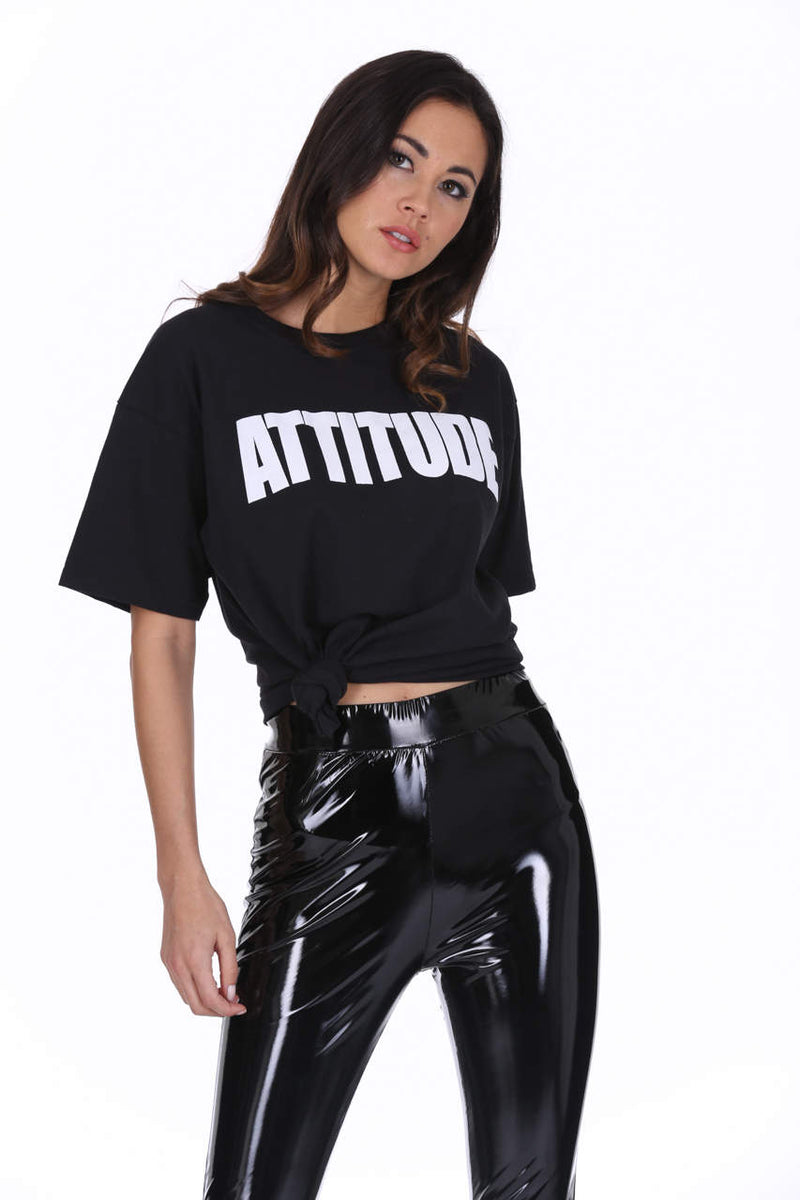 Black Attitude Slogan T-Shirt