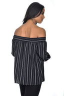 Black Bardot Stripey Top