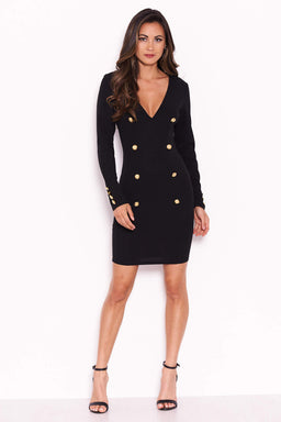 Black Bodycon Button Front Dress
