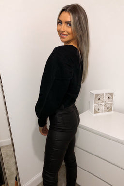 Black Cropped Button Up Cardigan