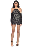 Black Cut Out Shoulder Lace Contrast Playsuit