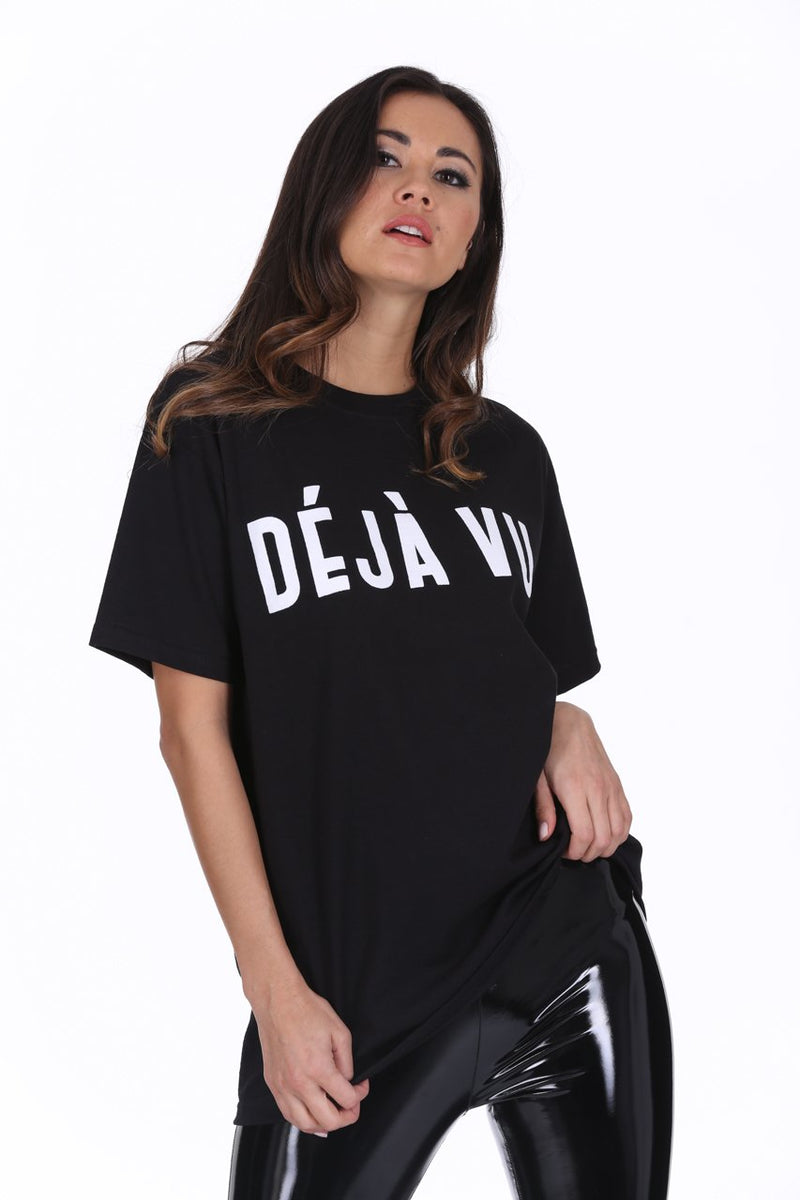 Black Deja Vu Slogan T-Shirt
