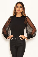 Black Dobby Mesh Long Sleeve Bodysuit