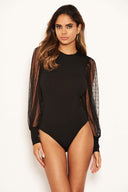 Black Dobby Mesh Long Sleeve Bodysuit