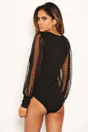 Black Dobby Mesh Long Sleeve Bodysuit