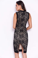 Black Fitted Lace Midi Dress With High Neck