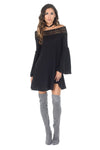 Black Flared Sleeve Swing Dress