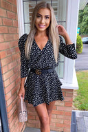 Black Floral Abstract Tiered Mini Dress