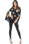 Black Floral Bell Sleeve Top