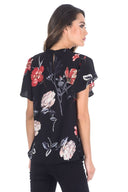 Black Floral Frill Floaty Top