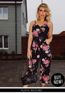 Black Floral Print Culotte Jumpsuit