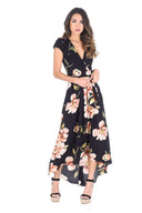 Black Floral V Neck Maxi Dress