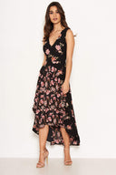 Black Floral V Neck Maxi Dress