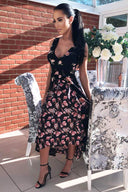 Black Floral V Neck Maxi Dress