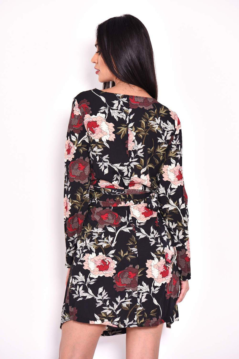 Black Floral Wrap Dress