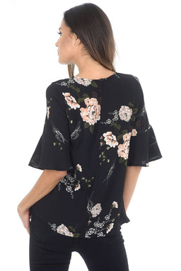 Black Frill Floral Top