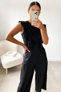 Black Frill Tie Culotte Jumpsuit
