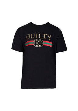 Black Glitter Guilty Slogan Top