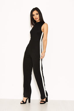 Black High Neck Jumpsuit With White Panel Detail