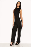 Black High Neck Jumpsuit With White Panel Detail