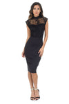 Black High Neck Lace Detail Midi Dress