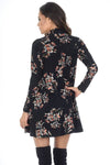 Black High Neck Long Sleeve Floral Dress