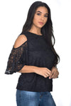 Black Lace Cold Shoulder Top