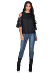 Black Lace Cold Shoulder Top