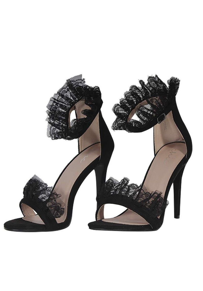 Black Lace Detail Stiletto Heels
