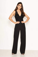 Black Lace V Neck Top Jumpsuit