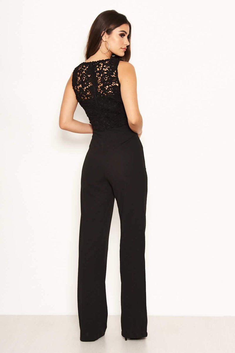 Black Lace V Neck Top Jumpsuit