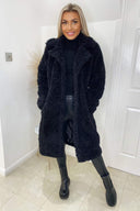 Black Long Line Teddy Faux Fur Coat