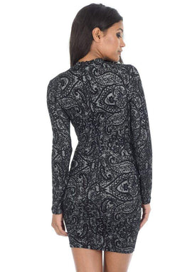 Black Long Sleeved High Neck Bodycon dress