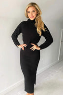 Black Long-line Roll Neck Knitted Dress