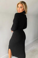 Black Long-line Roll Neck Knitted Dress