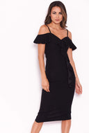 Black Midi Dress With Frill Detail