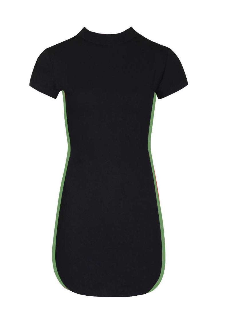 Black Mini Dress With Green Panel Detail
