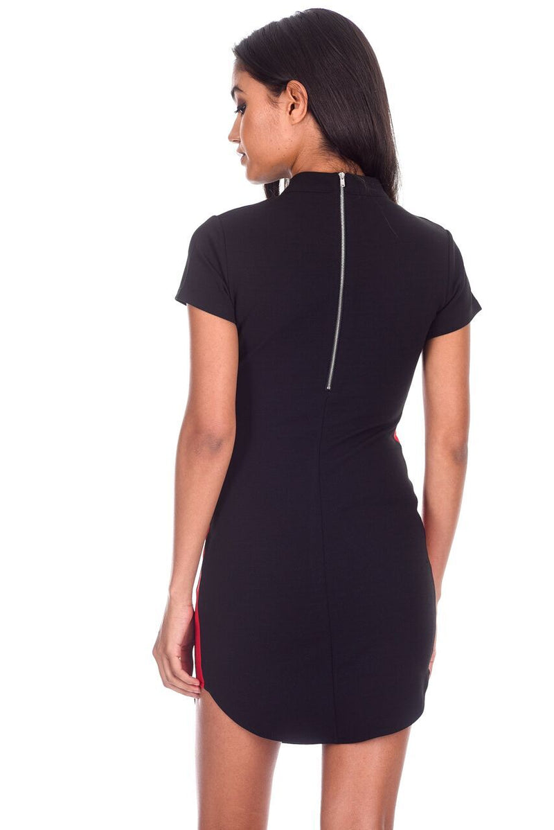 Black Mini Dress With Red Panel Detail