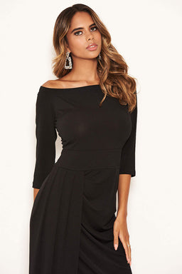Black Off The Shoulder Slit Maxi Dress