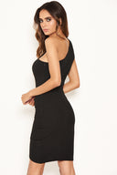 Black One Shoulder Mini Dress With Ruched Detail