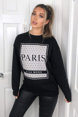 Black Paris Printed Sweatshirt