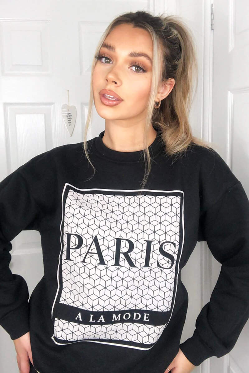 Black Paris Printed Sweatshirt