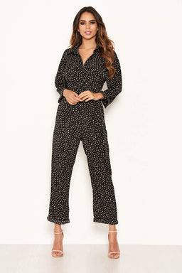 Black Polka Dot Belted Jumpsuit