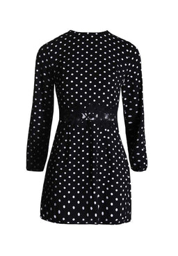 Black Polka Dot Crochet Waist Skater Dress