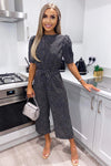 Black Polka Dot Frill Cuff Sleeve Jumpsuit