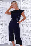 Black Polka Dot Frill Panel Jumpsuit