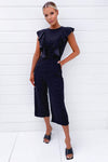 Black Polka Dot Frill Panel Jumpsuit